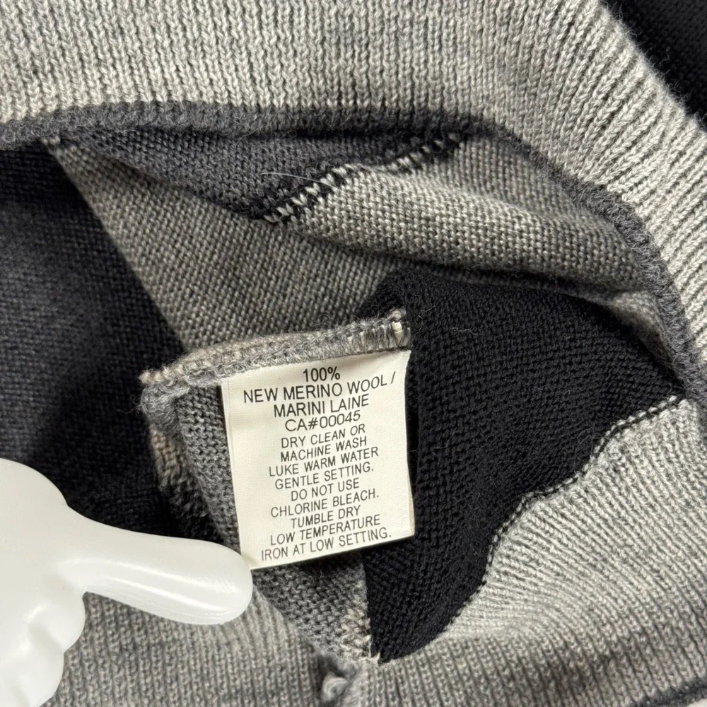 Tundra Sweater Geometric Colorblock Large Grey Black Merino Wool Canada Made